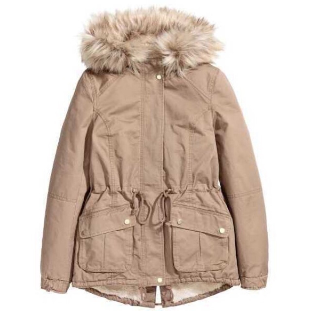 Hooded parka with detachable faux fur trim